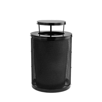 Alpine Industries Outdoor Diamond Steel Trash Can-Rain Bonnet Lid 36 Gal Black