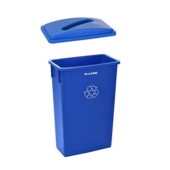 Image for Alpine Industries Blue Trash Can Recycle Bin And Paper Slotted Recycling Lid from HD Supply