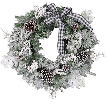 Image for Fraser Hill Farm 24" Flocked Christmas Wreath With Pinecones And White Berries from HD Supply