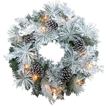 Image for Fraser Hill Farm 24" Flocked Christmas Wreath With Pinecones And LED Lights from HD Supply