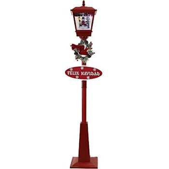 Fraser Hill Farm 71" Musical Snowy Christmas Street Lamp In Red