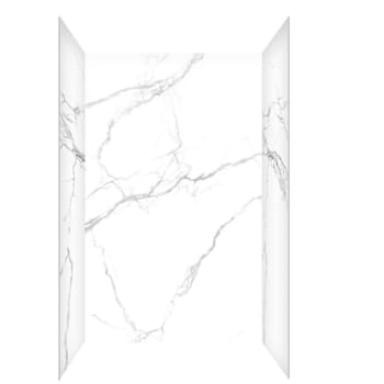 Seasons 48 In. W X 34 In. D X 78 In. H 4-Piece Glue Up Alcove Shower Wall Smooth, Marble Pattern, White