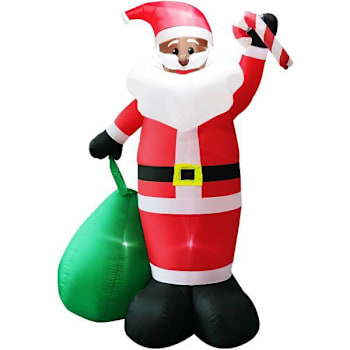 Fraser Hill Farm 10' Pre-Lit Inflatable African American Santa Holding Toy Sack