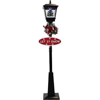 Fraser Hill Farm 71" Musical Snowy Christmas Street Lamp In Black