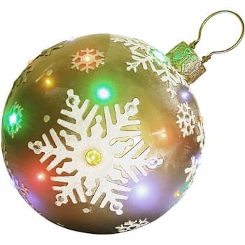 Fraser Hill Farm 18" Lighted Jeweled Ball Ornament With Snowflake Design, Gold
