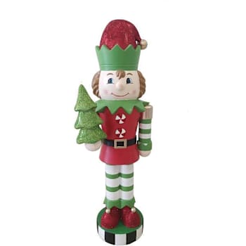 Fraser Hill Farm 48" Elf Nutcracker Figurine Holding Tree In Red/Green