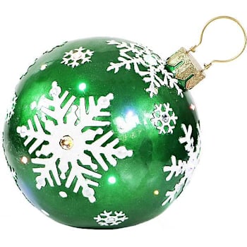 Fraser Hill Farm 18" Lighted Jeweled Ball Ornament With Snowflake Design, Green
