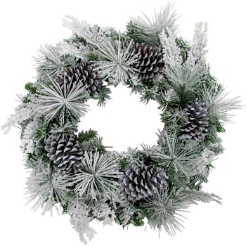Fraser Hill Farm 24" Flocked Christmas Wreath With Oversized Pinecones
