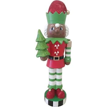 Fraser Hill Farm 48" African American Elf Nutcracker Figurine Holding Tree