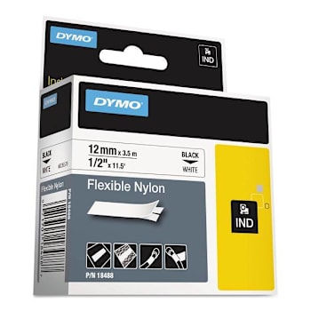 DYMO Rhino Flexible Nylon Industrial Label Tape 0.5" X 11.5 Ft White/Black Print