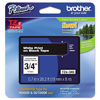 Brother Tze Standard Adhesive Laminated Labeling Tape 0.7"X26.2 Ft White/Black