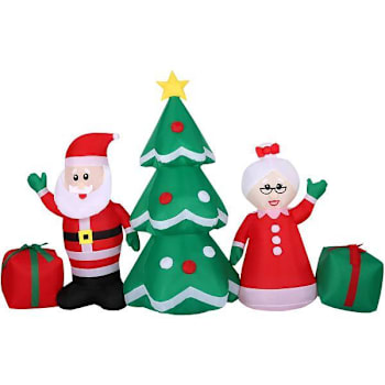 Fraser Hill Farm 7.5' Pre-Lit Inflatable Mr. And Mrs. Claus By Christmas Tree
