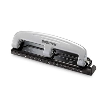 Bostitch 12-Sheet Ez Squeeze Three-Hole Punch 9/32" Holes Black/Silver