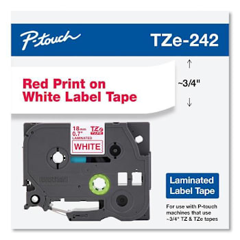 Image for Brother Tze Standard Adhesive Laminated Labeling Tape 0.7"X26.2 Ft Red On White from HD Supply