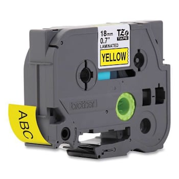 Brother Tze Standard Adhesive Laminate Labeling Tape .7"X26.2 Ft Black On Yellow