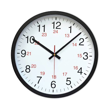 Universal 24-Hour Round Wall Clock 12.63" Overall Diameter Black Case