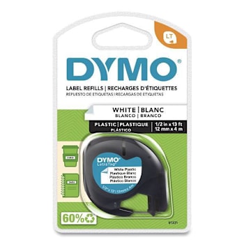 Image for DYMO Letratag Plastic Label Tape Cassette 0.5" X 13 Ft White from HD Supply