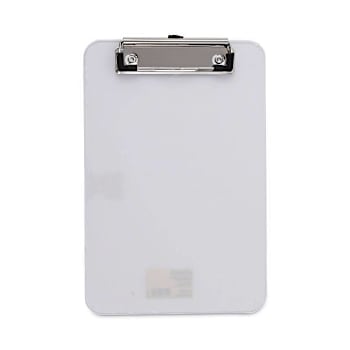 Universal Plastic Clipboard With Low Profile Clip 0.5" 5x8 Sheets Clear