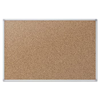 Mead Economy Cork Board 36"X24" Tan Surface Satin Aluminum Frame