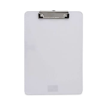 Universal Plastic Clipboard With Low Profile Clip 0.5" 8.5x11 Sheets Clear
