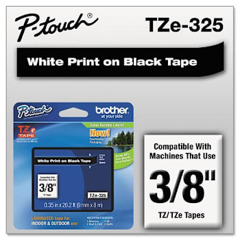 Brother Tze Standard Adhesive Laminated Labeling Tape 0.35"X26.2 Ft White/Black