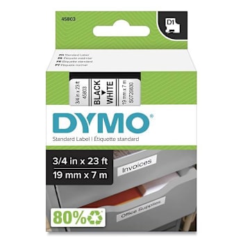 Image for DYMO D1 High-Performance Polyester Removable Label Tape .75"X23 Ft Black/White from HD Supply