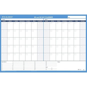 At-A-Glance 30/60-Day Horizontal Erasable Wall Planner 36 X 24 White/Blue Sheets