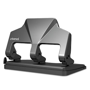 Universal 30-Sheet Three-Hole Power Assist Punch 7 Mm Holes Black