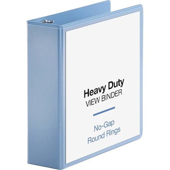 Business Source Heavy Duty 3" View Binder 625 Sheet Cap Round Ring Light Blue