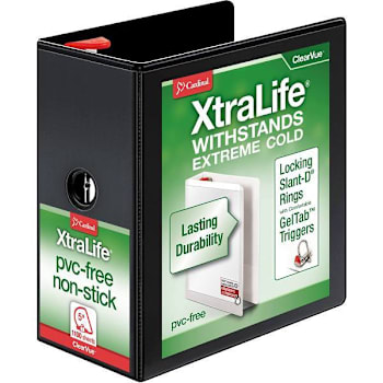 Image for Cardinal Xtralife 5" View Binder 1100 Sheet Capacity D Ring Black from HD Supply