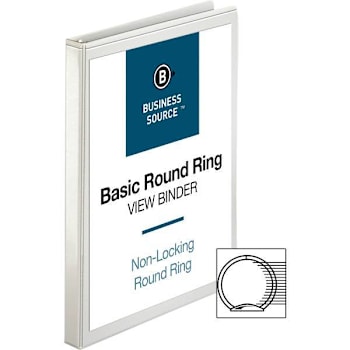 Image for Business Source Basic 0.5" View Binder 125 Sheet Capacity Round Ring White from HD Supply