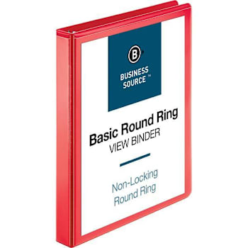 Image for Business Source Basic 1" View Binder 225 Sheet Capacity Round Ring Red from HD Supply