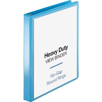 Business Source Heavy Duty 1" View Binder 225 Sheet Cap Round Ring Light Blue