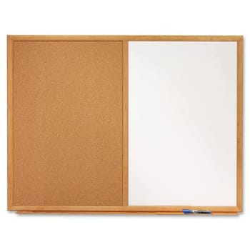 Quartet Combo Dry Erase Whiteboard/Cork 48"X36" Melamine Oak Frame-Marker/Tray