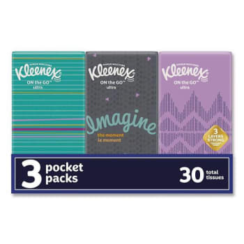 Image for On The Go Packs Facial Tissues, 3-Ply, White, 10 Sheets/Pouch, 3 Pouches/Pack, 36 Packs/Carton from HD Supply