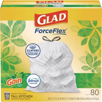 Glad 13 Gal 0.95 Mil Low-Density Trash Bag (Gain Original) (White) (80-Box)