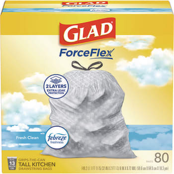 Image for Forceflex Kitchen Drawstring Trash Bags, 13 Gal, Gain Fresh Clean Scent, 24 X 27.38, White, 80/Box from HD Supply