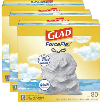 Image for Forceflex Kitchen Drawstring Trash Bags, 13 Gal, Fresh Clean Scent, 24" X 27.38", White, 80 Bags/Box, 3 Boxes/Carton from HD Supply