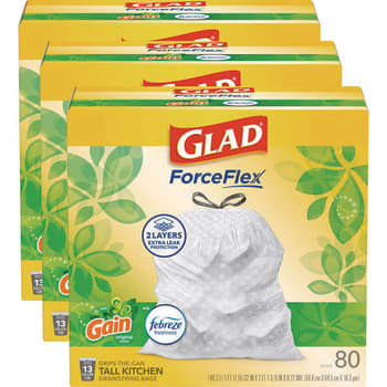 Image for Forceflex Kitchen Drawstring Trash Bags, 13 Gal, Gain Original Scent, 24" X 27.38", White, 80 Bags/Box, 3 Boxes/Carton from HD Supply