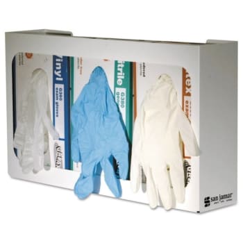 San Jamar® White Enamel Disposable Glove Dispenser, Three-Box, 18w x 3 3/4d x 10h