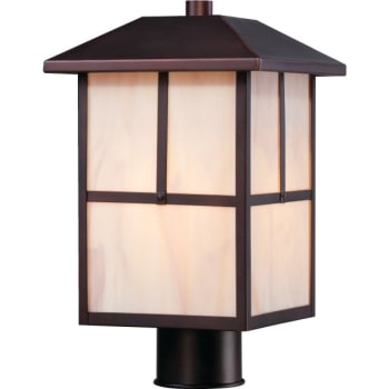 SATCO® Nuvo Claret Bronze Tanner One-Light Outdoor Post Fixture, Stained Glass