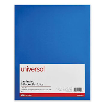 Universal Laminated Two-Pocket Folder Cardboard Paper 11x8.5 Blue Package Of 25