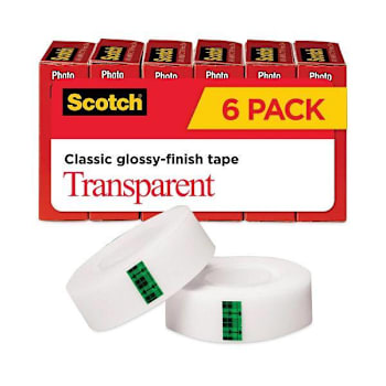 Scotch Transparent Tape 1" Core 0.75"X83.33 Ft Transparent Package Of 6