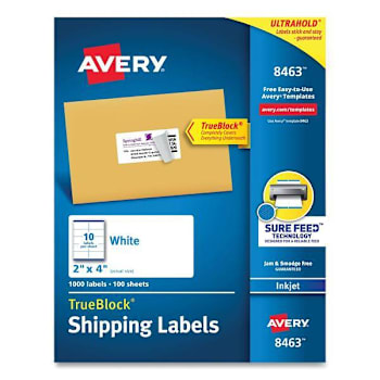 Avery Shipping Labels W/Trueblock-Inkjet Printers 2x4 White Package Of 100