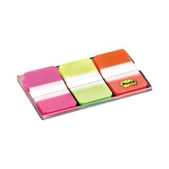 Post-It Plain Solid Color Tabs 1/5-Cut Asst Bright Colors 1" Wide Package Of 66