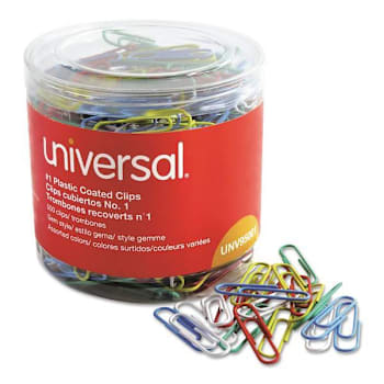 Universal Plastic-Coated Paper Clip-One-Compartment Tub Ast Color Package Of 500
