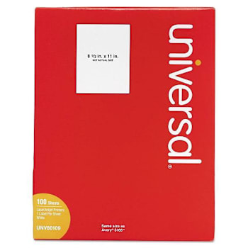 Universal White Labels Inkjet/Laser Printers 8.5x11 White Package Of 100