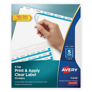 Image for Avery Print Index Maker Clear Label Divider 5-Tab White Tabs 11x8.5 Package Of 5 from HD Supply