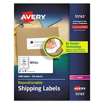 Image for Avery Repositionable Labels W/Sure Feed Inkjet/Laser 2x4 White Package Of 100 from HD Supply