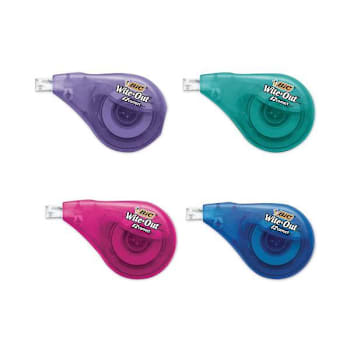 Bic Wite-Out Ez Correct Correction Tape Asst Applicator Colors Package Of 4
